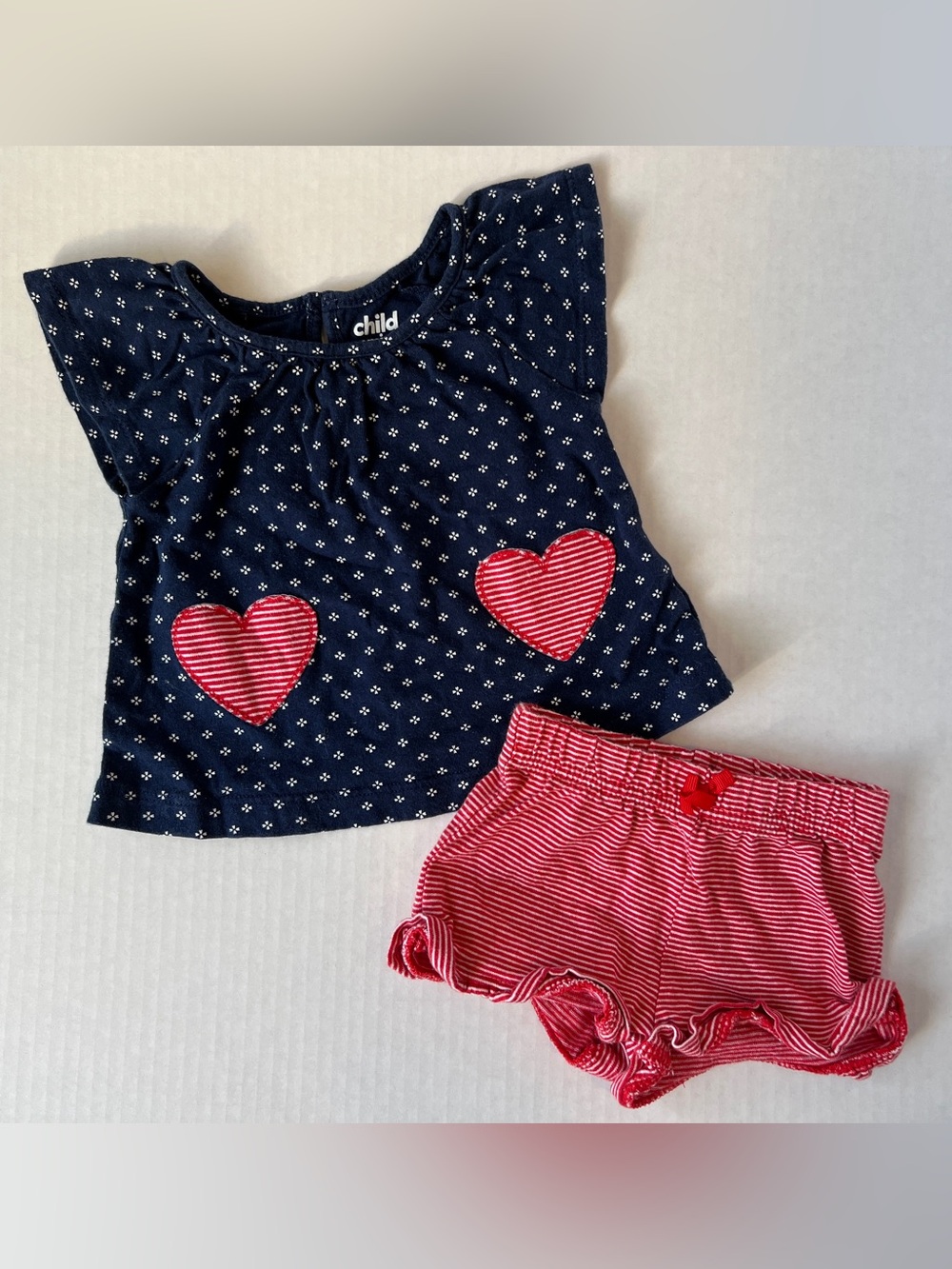 Navy Top & Pink Heart Shorts Baby Set
